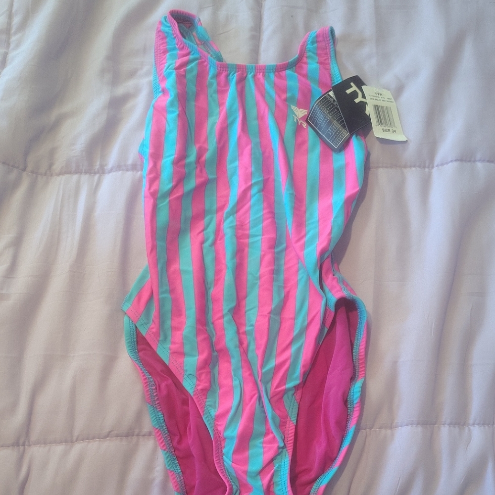 TYR Pink and Blue Striped Swimsuit NWT